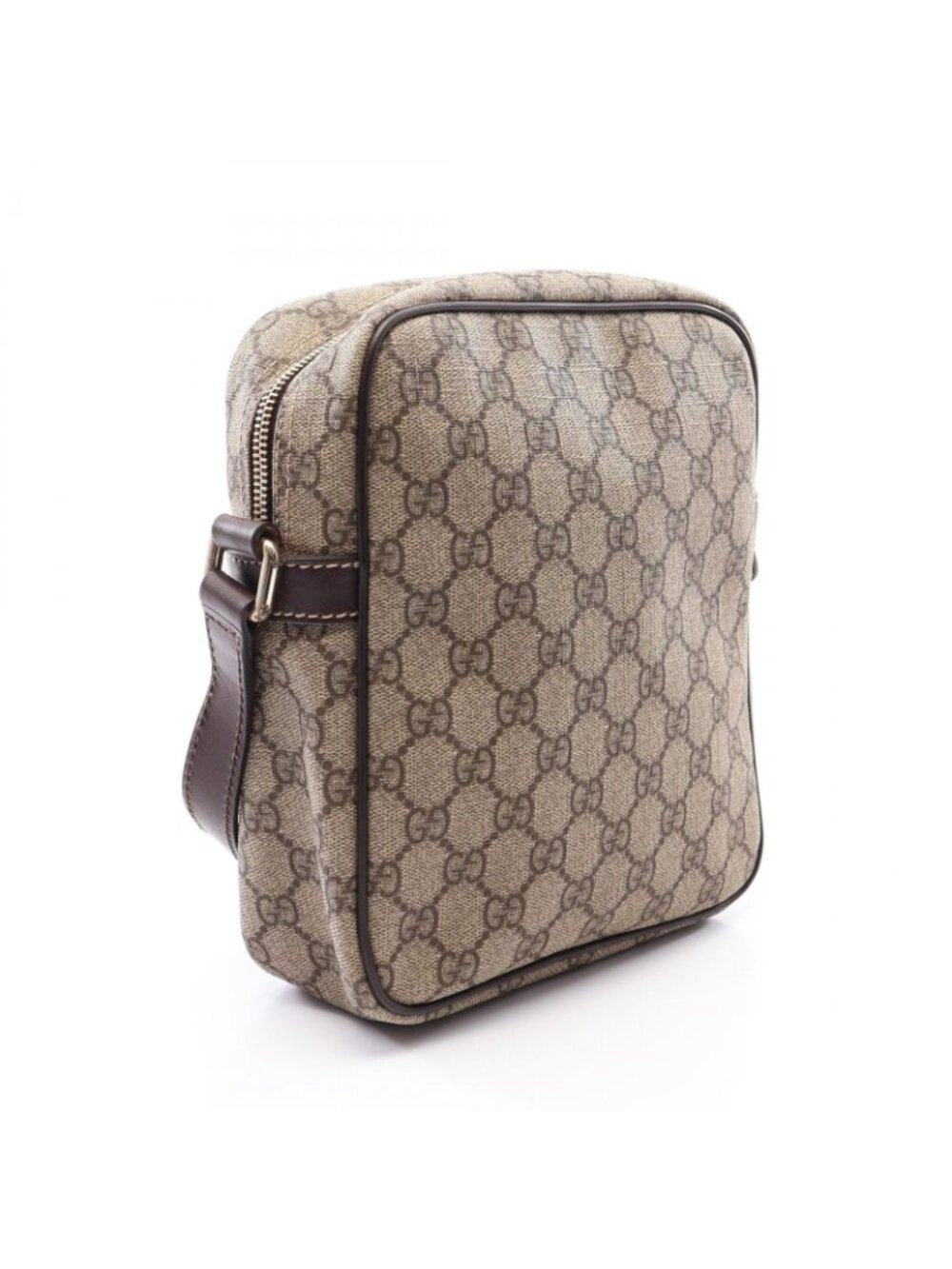 Gucci Shoulder Bag GG Supreme Beige Dark Brown Canvas Leather - Picture 2 of 9